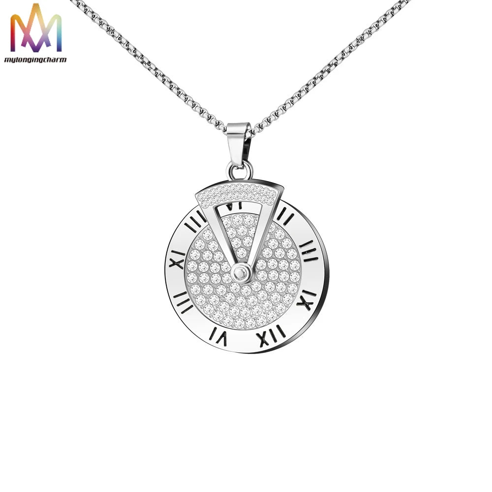 Customizable Men Woman Luxury Hip Hop Jewelry Personalized Mosinite Diamond-Set Rotatable Clock Necklace