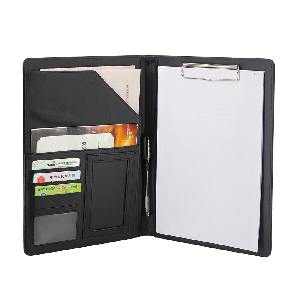 A4 PU Leather Black Padfolio Portfolio Folder With Letter Sized Writing Pad Calculator Pocket Card Holder