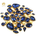 Ink Blue 3D Hot Sale Mixed Shape Crystal Glass Sew-On Rhinestones with Golden Lace Claw for DIY Dress Decoration