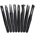 12cm Anti static Black Plastic ABS Tweezers Pointed Flat Tip Curved Round Tip Wide Mouth Flat Head Clip