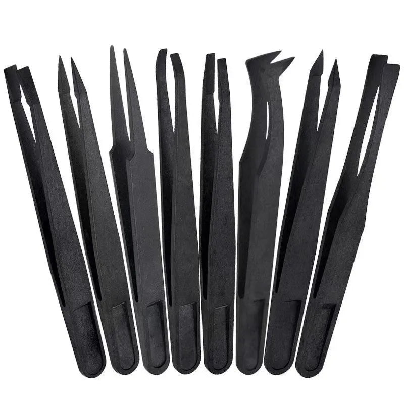 12cm Anti static Black Plastic ABS Tweezers Pointed Flat Tip Curved Round Tip Wide Mouth Flat Head Clip