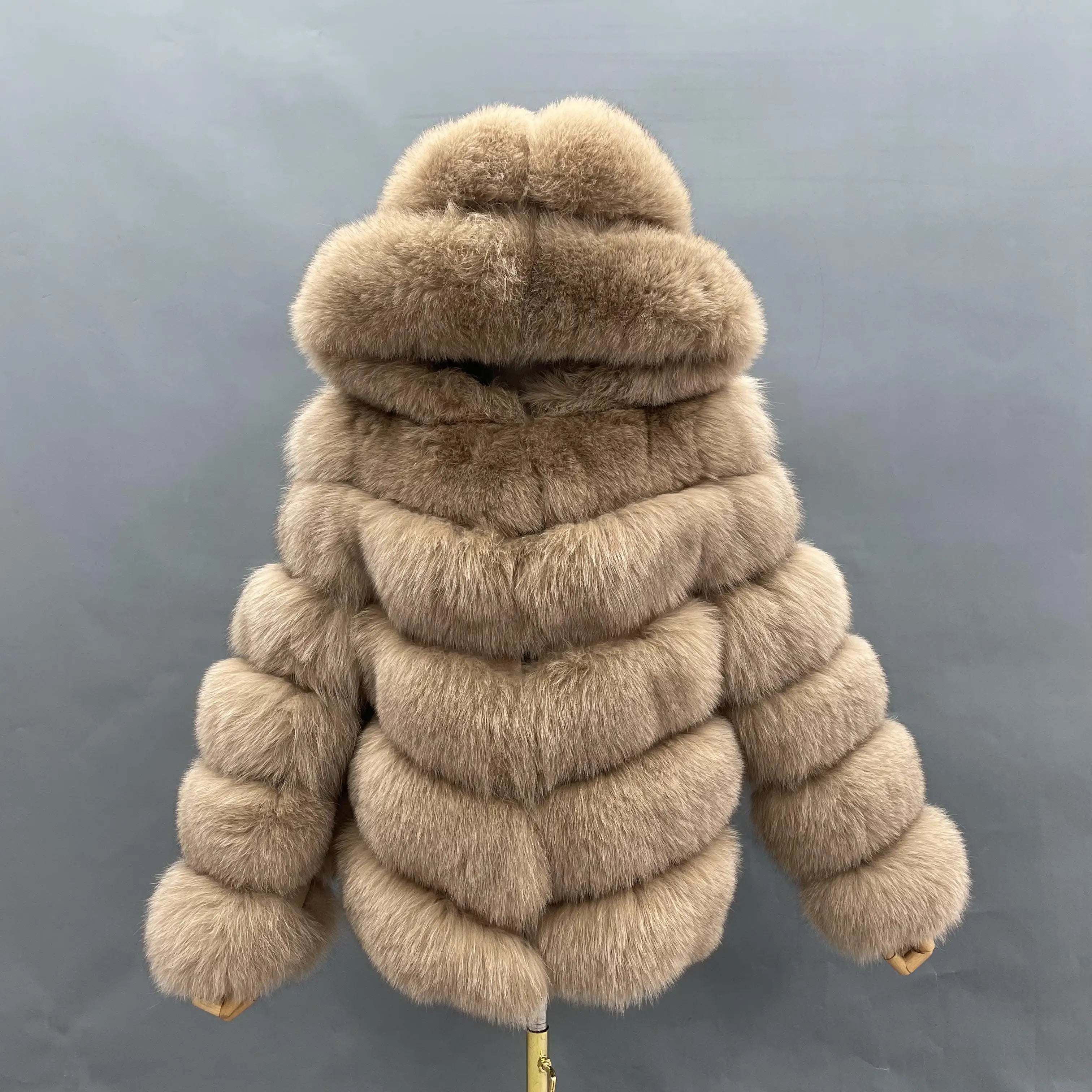 Fashion Women Chic Spring Winter Factory Directly Sell Wholesale Real Fox Fur Hood Coat