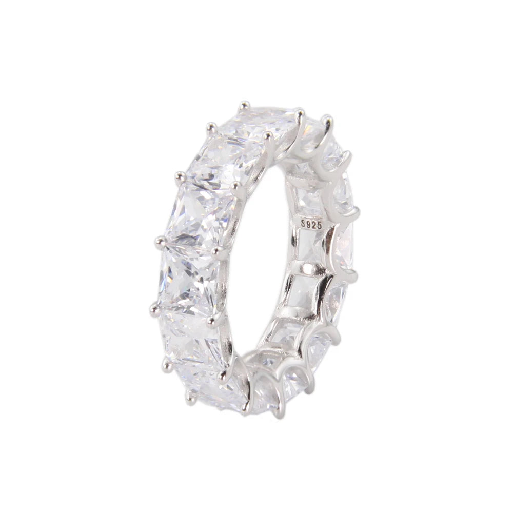 Free Shipping Stunning Jewelry 5mm square Cubic Zircon Cz Princess Cut 925 Sterling Silver Eternity Band Ring