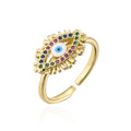 Hot-selling Lucky Eye Shape Geometric Open Evil Eye Ring Copper Inlaid With Colorful Zirconium Jewelry