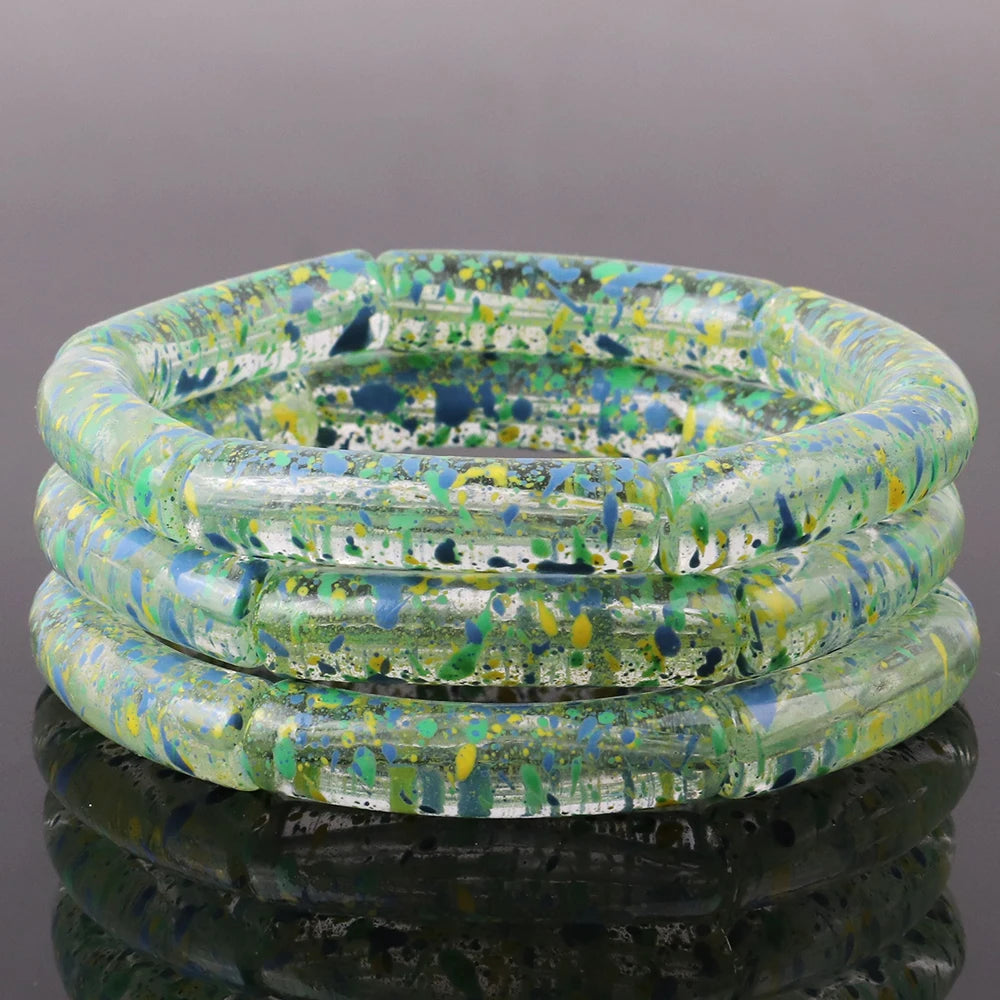 Summer New Thin Boho Style Fold Wear Blue Green Yellow Personality Graffiti Beautiful Gift Girl Acrylic Bangle Tube Bracelet