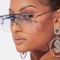 Yellow Oversized Men Flat Top Mirrored One Piece Lens Rimless Luxury Men Square Orange Sunglasses Frameless Gold Rim Sunglasses