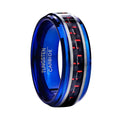 8mm Blue Plated Tungsten Ring With Red Carbon Fiber Inlay Wedding Bands for Men and Women