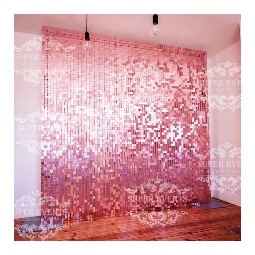 SUPER-E Custom Logo Professional Modern Luxury Pink Sequin Wall Panels 30x30cm PET Material Simple Shimmer Wedding Decoration