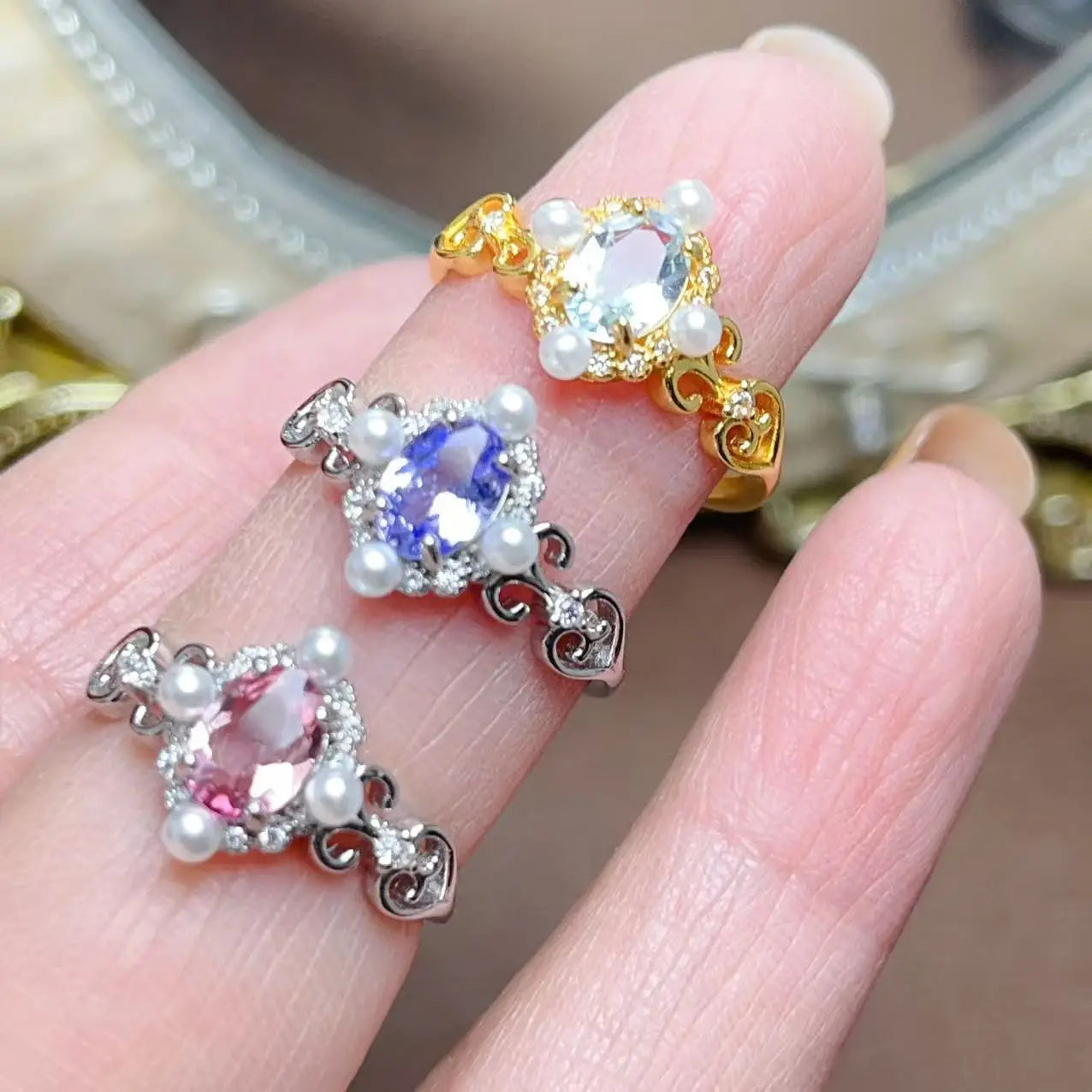 Hot Popular 925 Sterling Silver New Design Natural Stone Oval Cut Engagement Wedding Fashion Rings for Girls