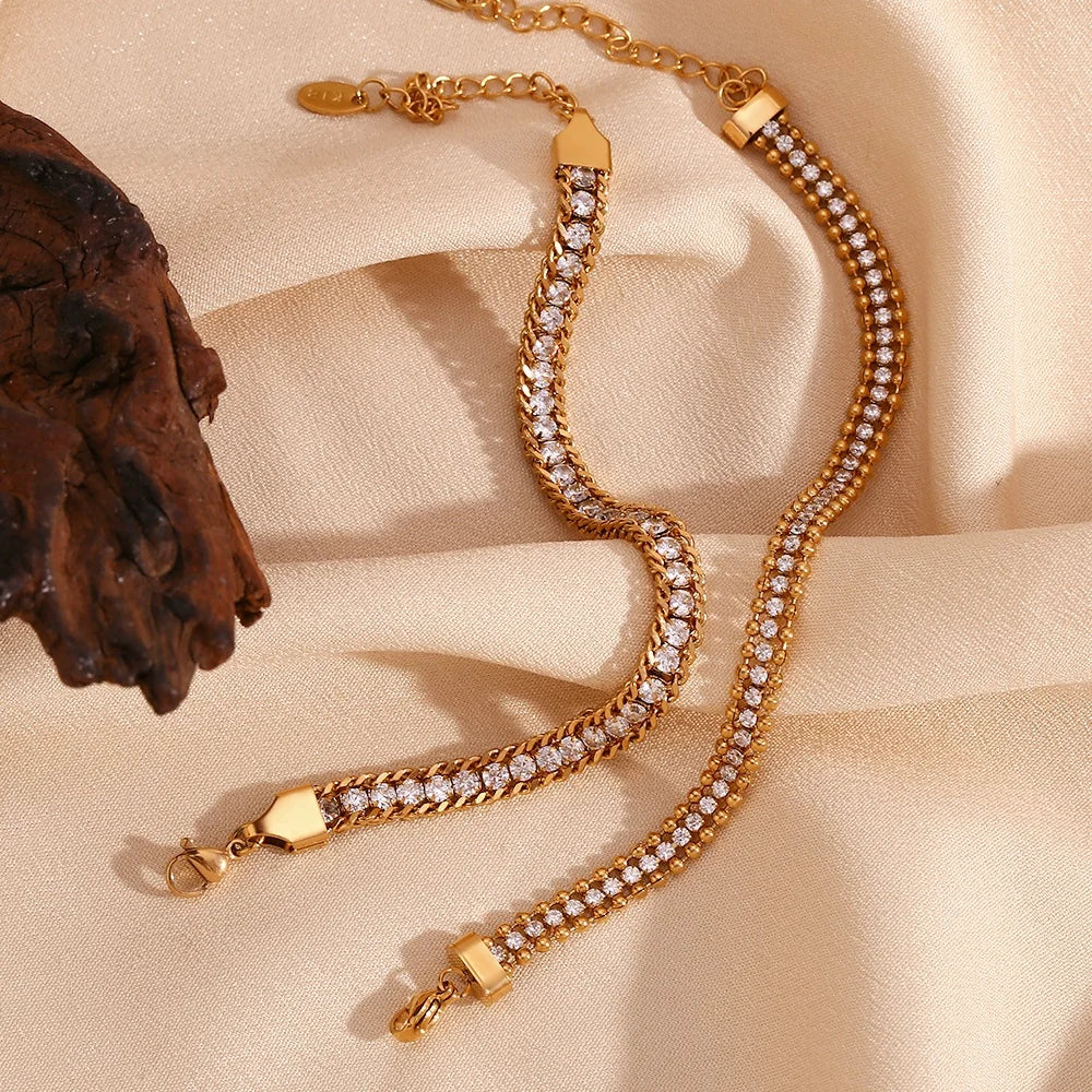 Shining Zircon Chain Bracelet Multilayer Gold Plated Jewelry Anti Tarnish Stainless Steel Women Jewelry