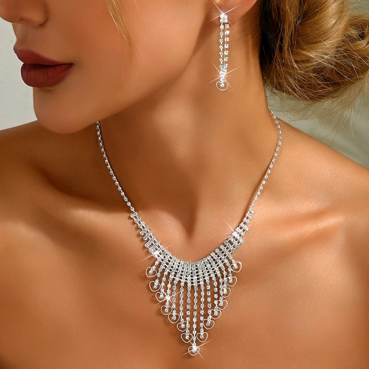 Versatile Women's Fashion Jewelry Set Dazzling 3 Necklaces Earrings for Wedding or Evening Dress Accessories