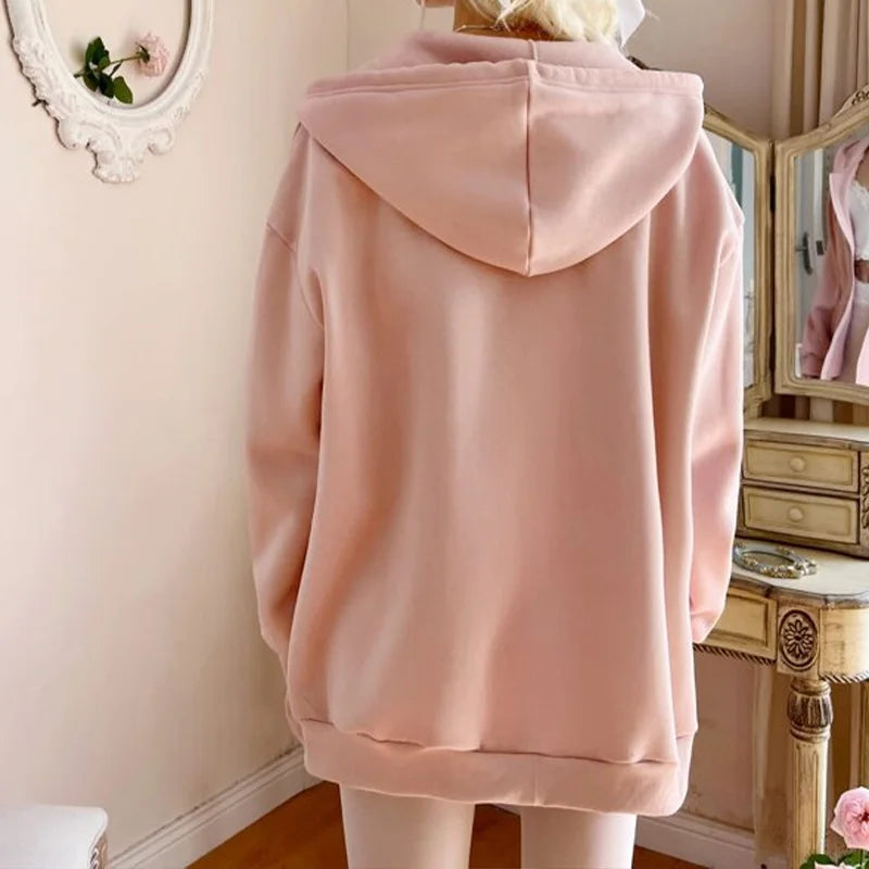 F230757 Clothing Manufacturer Low Moq Women's Oversized Long Sleeve Drawstring Drop Shoulder Zip up Hoodie Sweatshirt for Women