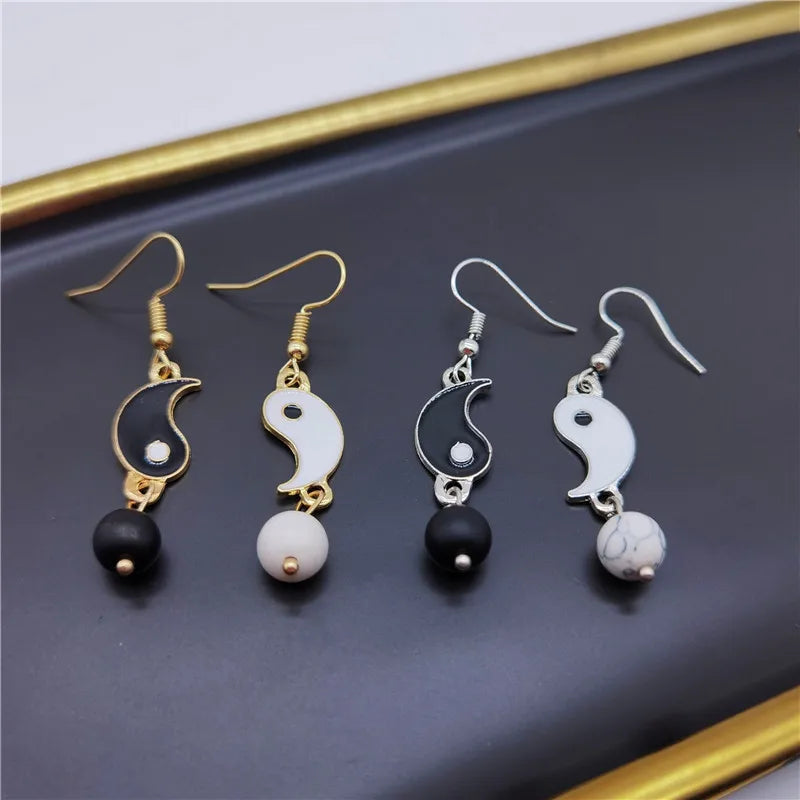 Wholesale Creative Jewelry Earrings Black White Yinyang Tai Chi Drop Earrings for Women Simple Retro Taiji Dangle Earrings
