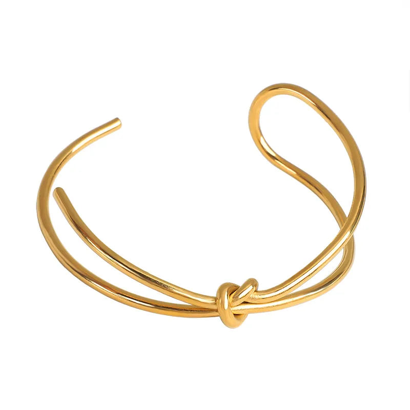 Custom Wholesale Gorgeous Gold Plated Stainless Steel Knot Female Delicate Women's Accessories Popular Cuff Bangle