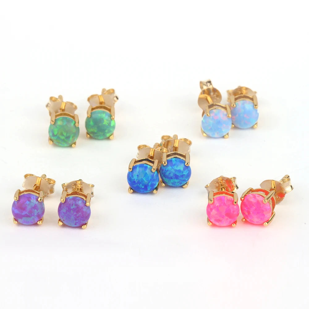 Wholesale Opal Earrings Light Green Round Rhodium Plated 925 Sterling Silver Opal Stud Earrings for Women