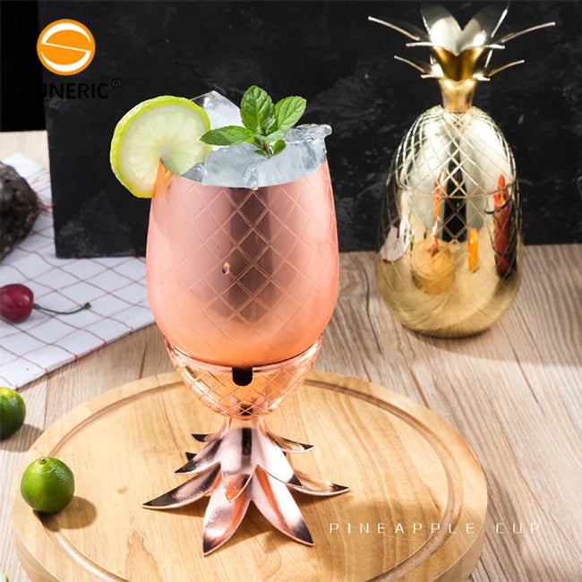 500ml Novelty Cocktail Mug Stainless Steel Hawaiian Party Copper Gold Drinking Cup Moscow Metal Pineapple Cocktail Cups With Lid