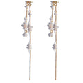 Handmade Gold Elegant Bridal Freshwater Pearl Long Tassel Drop Earrings Fashionable Wedding Accessory