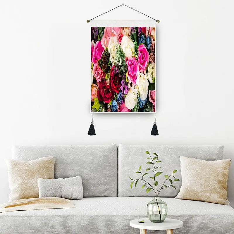 35*50cm Custom Rose Phase Tapestry Tarot Sun Moon Home Decor Cotton Linen Tassel Seven Chakra Bedroom Stick