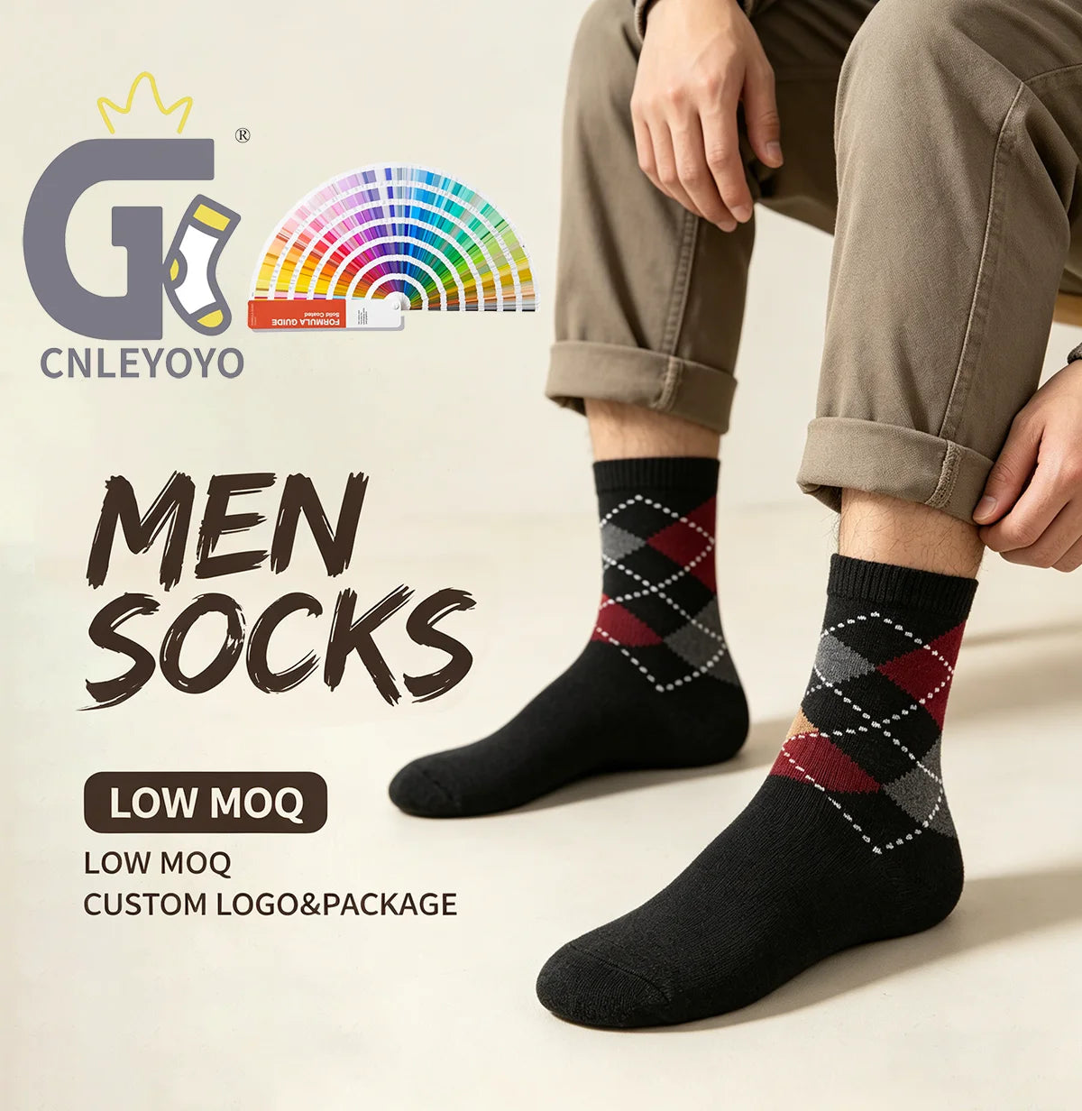 Wholesale Classic Diamond Patterned Socks Men Cotton Formal Business Office Suit Dress Socks