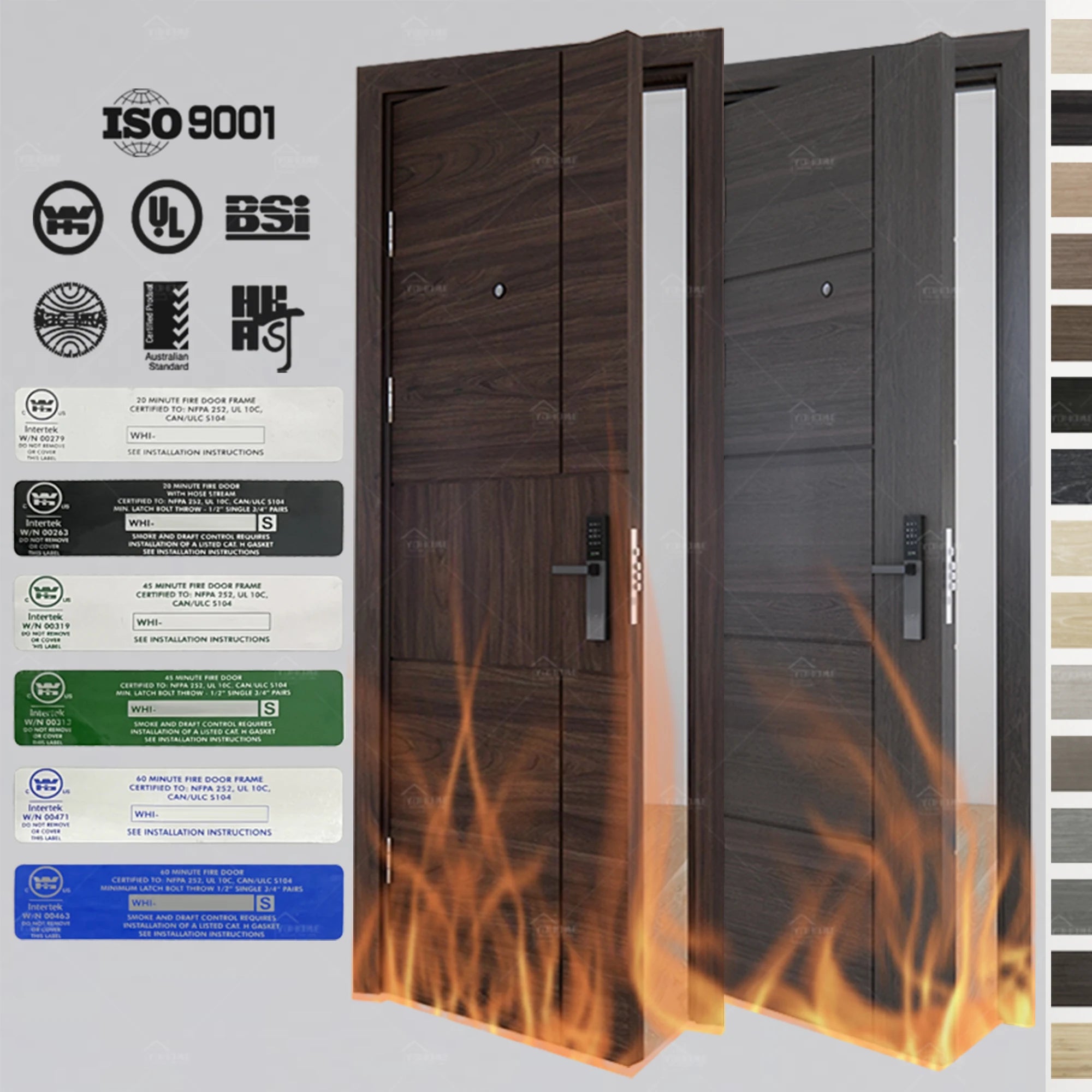 China Top Fire Door Manufacturer Custom Interior Fireproof Door for Apartment Hotel Flush Fire-proof Wood Fire Rated Doors