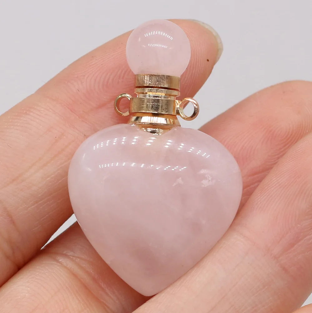 Hongzhuo Natural Crystal Heart Shape Perfume Oil Bottle Pendant Crystal Rose Quartz Hot Sale Gemstone Necklace Romantic Gift