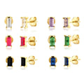 EH1259 925 Sterling Silver Colorful Rainbow Square Stud Earring White Purple Gemstone Piercing Ohrringe Pendiente Fine Jewelry