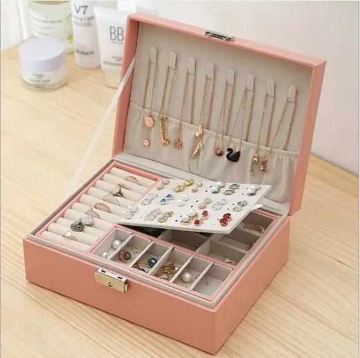 New Double-Layer  LeatherJewelry Box  Multi-function Jewelry Storage Box Large Volume Jewelry Holder Gift Box