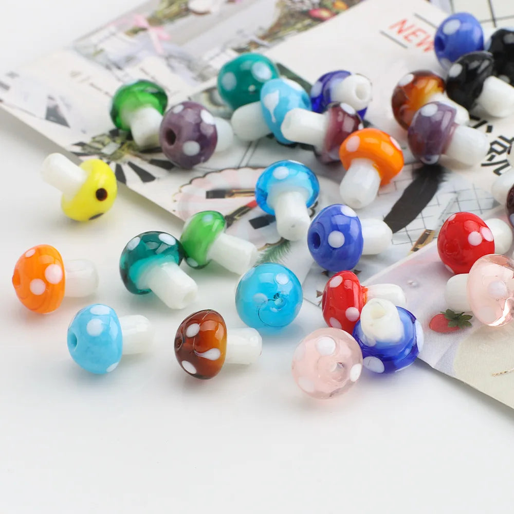 New Arrival Crystal Mushroom Beads for Necklace Earring Diy  Wholesale Lampwork Glass Mushrooms Beads for Jewelry Making