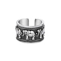 Antique Silver Plating Animal Family Migration Ring Multiple Elephants Cuff Ring