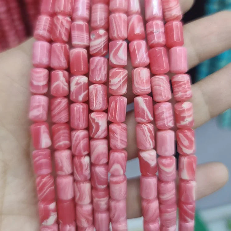 SB7174 Wholesale Manmade Pink Rhodonite  Abacus Cylinder Drum BeadsSynthetic Rhodochrosite Stone Column Beads