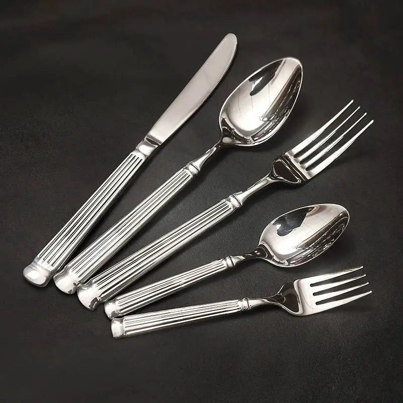 New Arrival Luxury Roman Style 24pcs 304 Stainless Steel Cutlery Sets Flatware Tableware for Wedding Spoon Fork Steak Knife