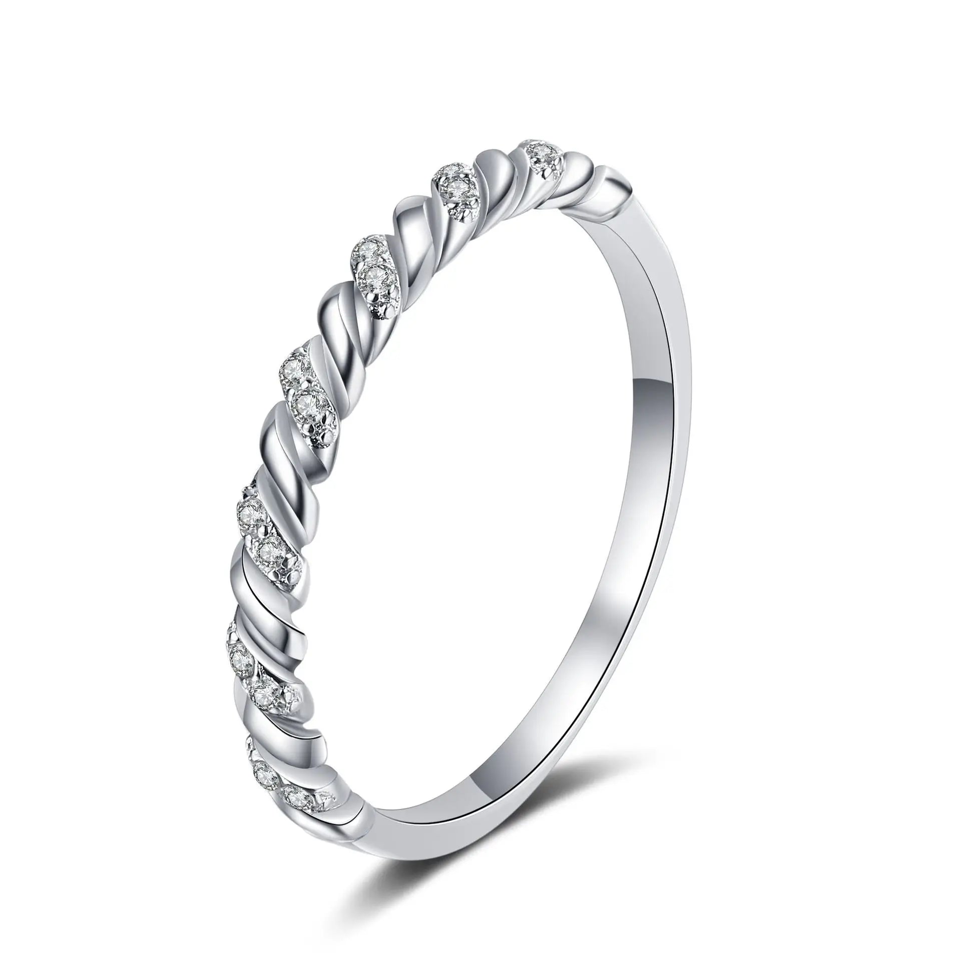 OAHLAN Fine Jewelry Wholesale 0.5ct Round Cut Eternity Band Twisted 925 Sterling Silver Moissanite Rings for Women's Wedding