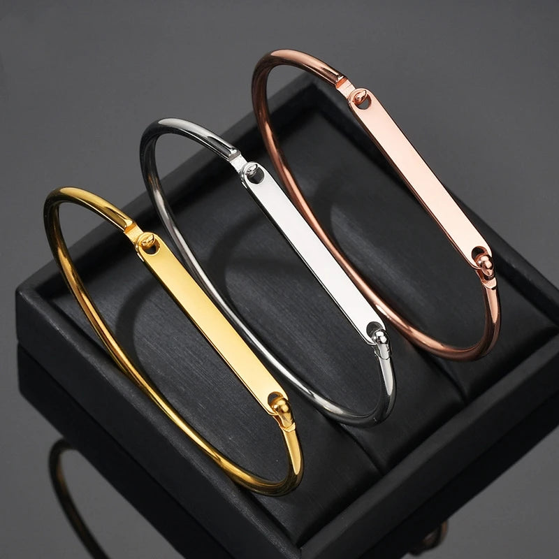 Hot Selling Stainless Steel Rose Gold Silver Plating Bracelet Custom Engraved Letter C-Shaped Cuff Bracelet Bangles