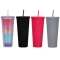 Wholesale Customized LOGO Print Cute Festivals Party Travel Water Cup Double Wall Plastic Studded Tumbler Coffee Mugs