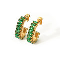 Luxury Stainless Steel PVD 18K Real Gold Plated Geometric Trendy Full Green Cubic Zirconia Emerald Diamond U Shape Hoop Earrings