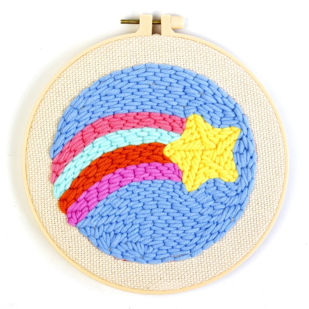 Meteor Cross Stitch DIY Needlework Craft Stamped Monk Cloth Embroidery Kits for Beginners Full Set Cotton Hoop Punch Needle Kit