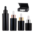 Black 1oz Cylinder Glass Dropper Bottle 60ml 20ml 40ml Flat Shoulder Cylinder Empty 2oz Dropper Bottle for Hair Oil Essencial
