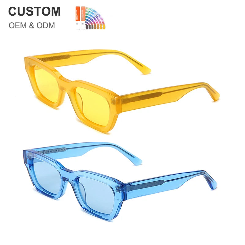 Luxury Sunglasses for Women Rectangle Candy Color Custom Logo TAC Polarized Lens Green/Yellow/Blue Frame Acetate Sunglasses