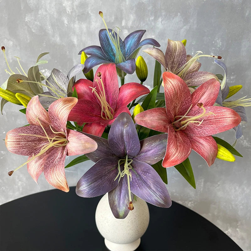 Wholesale Artificial Two-headed Lily 3D Printing Colorful Lily Flower Decoration for Wedding Event