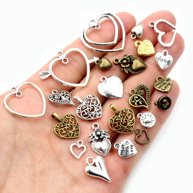 Fashion Antique Silver Plated Bronze Gold Heart Charms Metal Alloy Pendant Charms for DIY Necklace Jewelry Making Findings