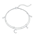 Dylam Jewelry 925 Sterling Silver Star Crescent Moon Bracelet Double Stranded Bracelets for Women Sister Friendship Bracelet