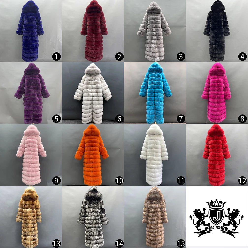 Janefur Real Fur Outerwear Elegant Winter Fox Fur Vest for Women Luxurious Hooded Puffer Long Fur Vest
