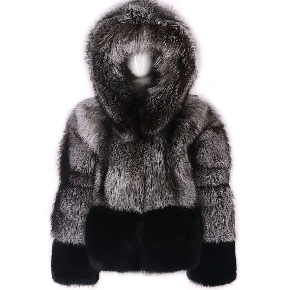 Female Fur Winter Warm Outerwear Women Hooded Fur Coat Fox Fur Jacket for Ladies