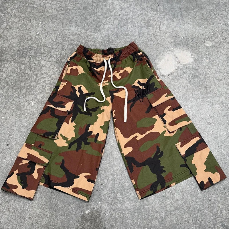Custom Men's Utility Pocket Camo Distressed Ripped Cargo Jeans Knee Length Shorts for Men Cotton Digital Print Camouflage Shorts