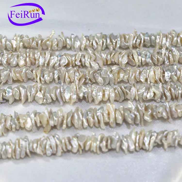 FEIRUN 6-8mm Side Drilled Natural Real Fresh Water Keshi White Freshwater Pearl Bead String Strands