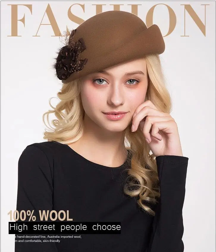X1538 Lady Church Hats Women's Winter Wool Head Wear with Dome Top Fashionable  Hat