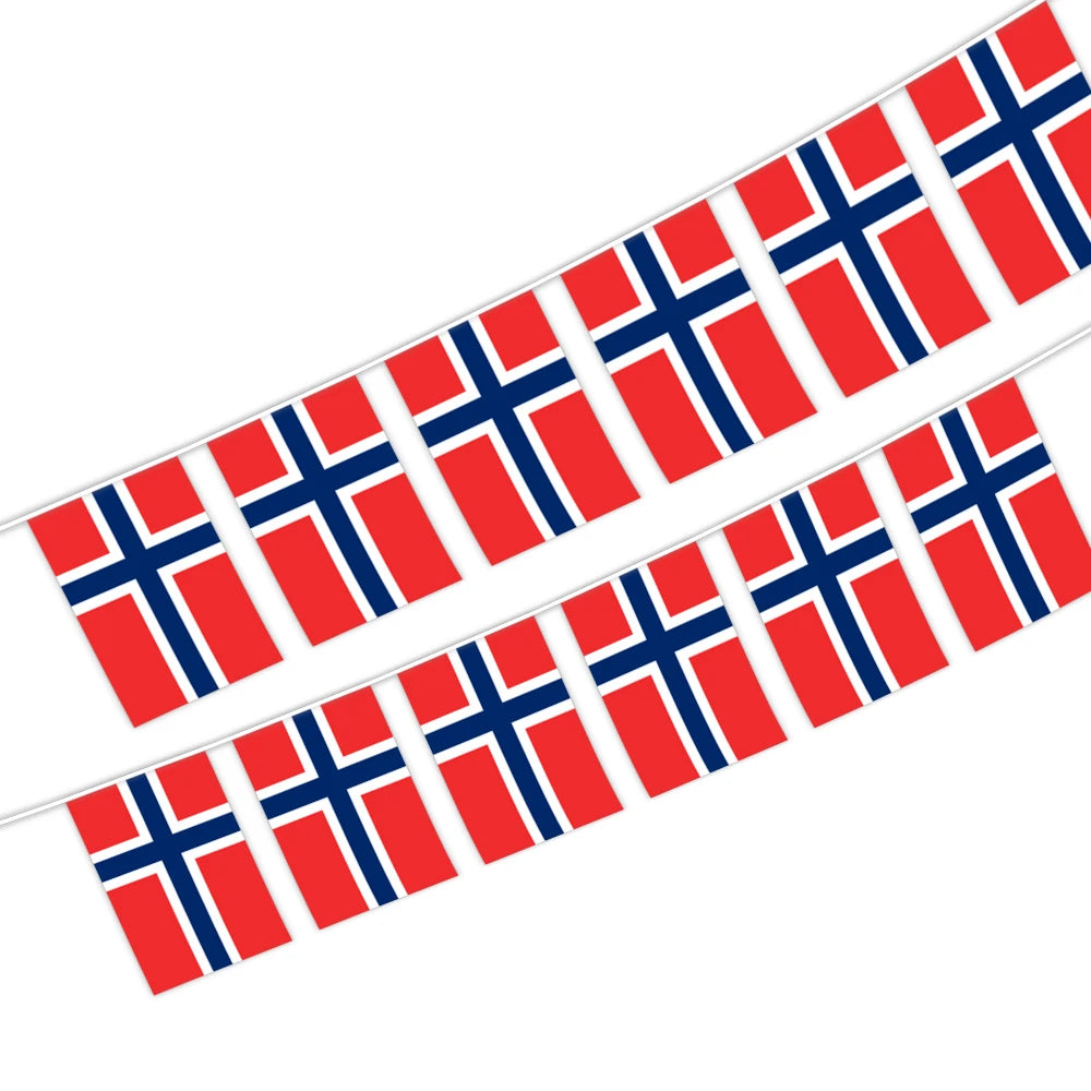 Wholesale 5.5x8 Inches Eco-Friendly Polyester Norway String Bunting Flags for Indoor and Outdoor Decoration (20pcs/set)