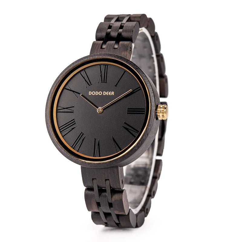 Luxury Women's Antiqued Wood Quartz Dress Watch 37mm Dial Pointer Stainless Steel Relogio Feminino Fashionable Wrist Watch