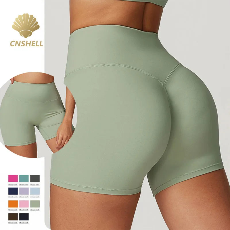 CNSHELL Custom Logo Nylon Nude Sense High Waist Tight Basic Yoga Sports Fitness Running Gym Workout Shorts
