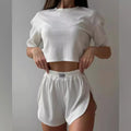 Women's Fashionable Casual Home Clothing Sets Summer Two-Piece Pajamas with Elastic Waist Short Sleeve Tops Loose Shorts Pants